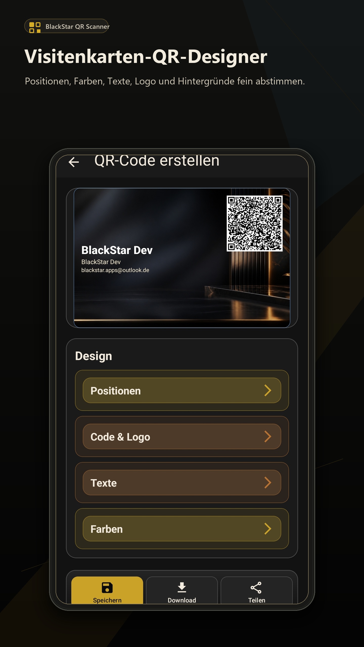 Visitenkarten-Designer im BlackStar QR Scanner