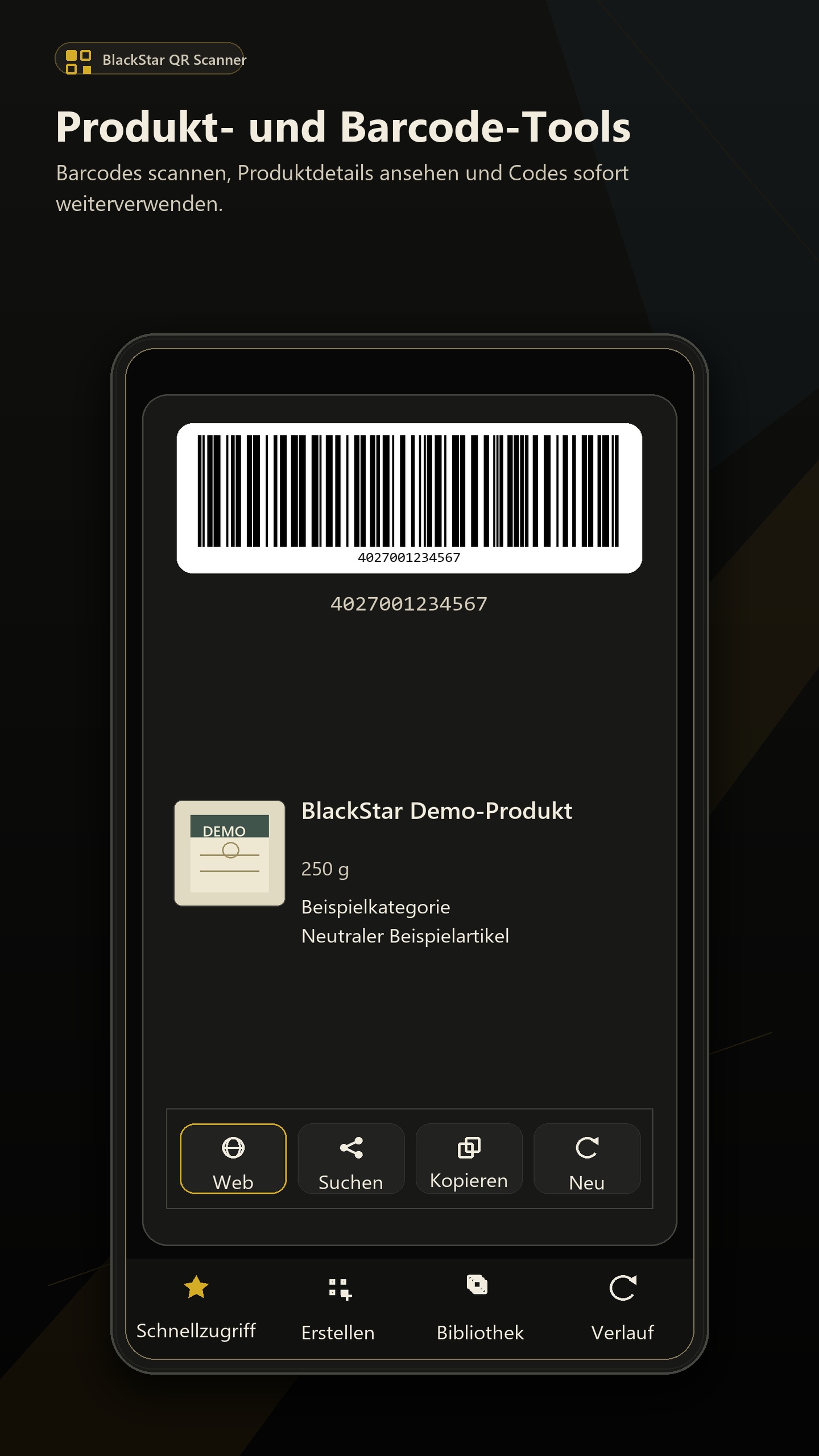 Produkt- und Barcode-Ergebnis mit Aktionen