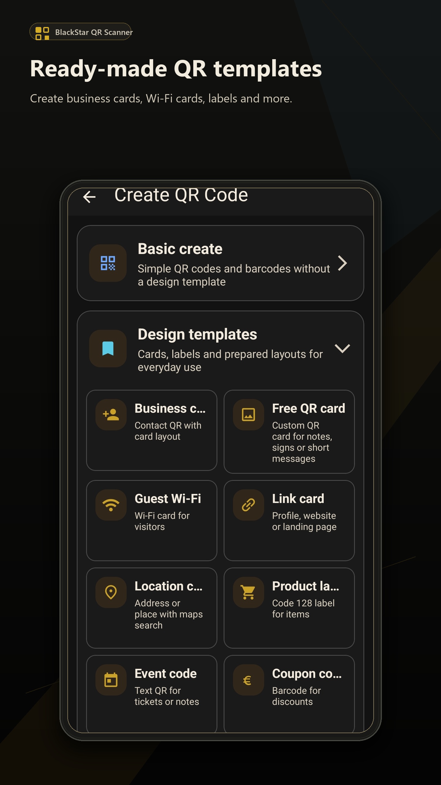 Ready-made templates for QR cards and labels