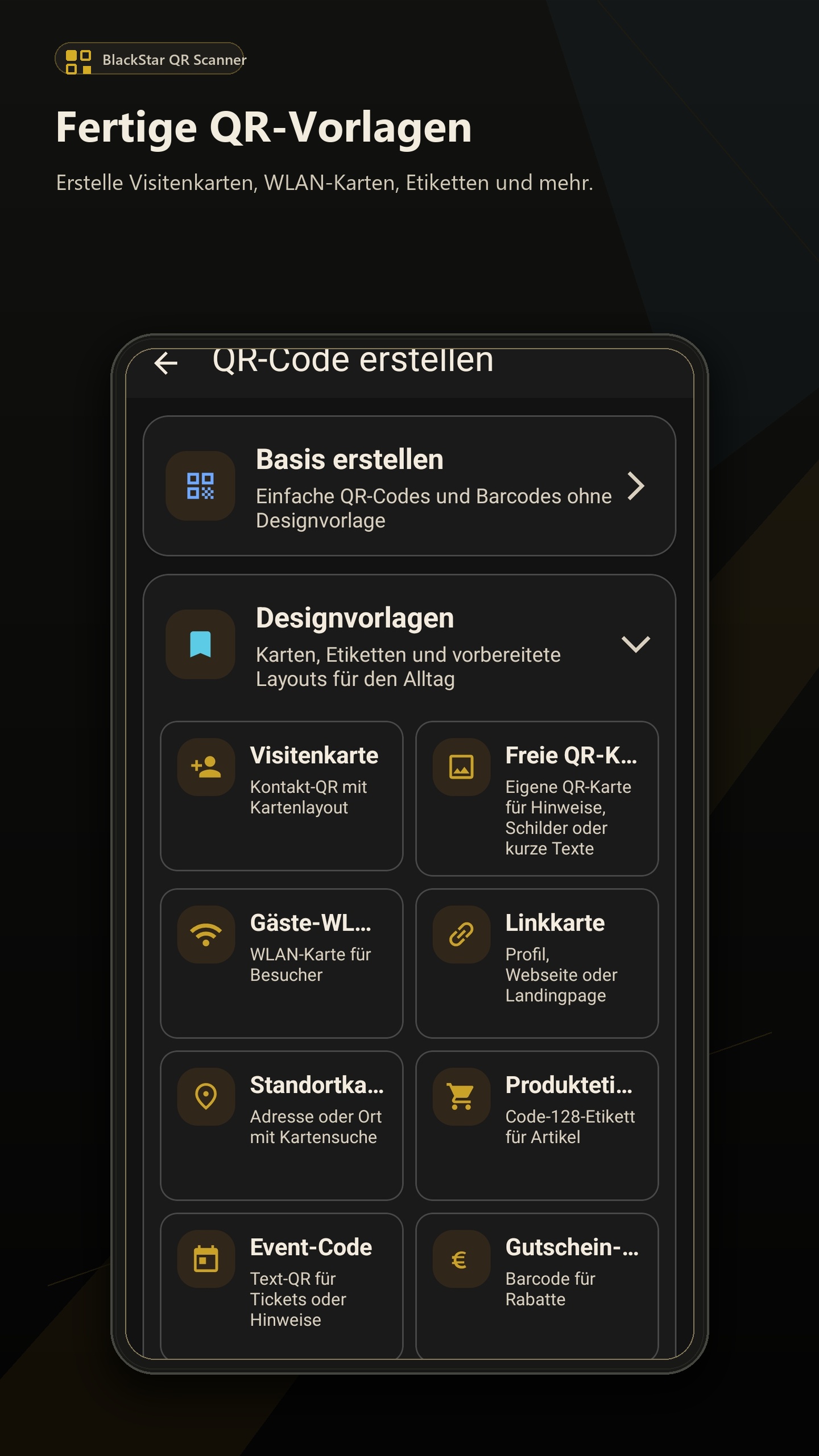 Designvorlagen für QR-Karten und Etiketten