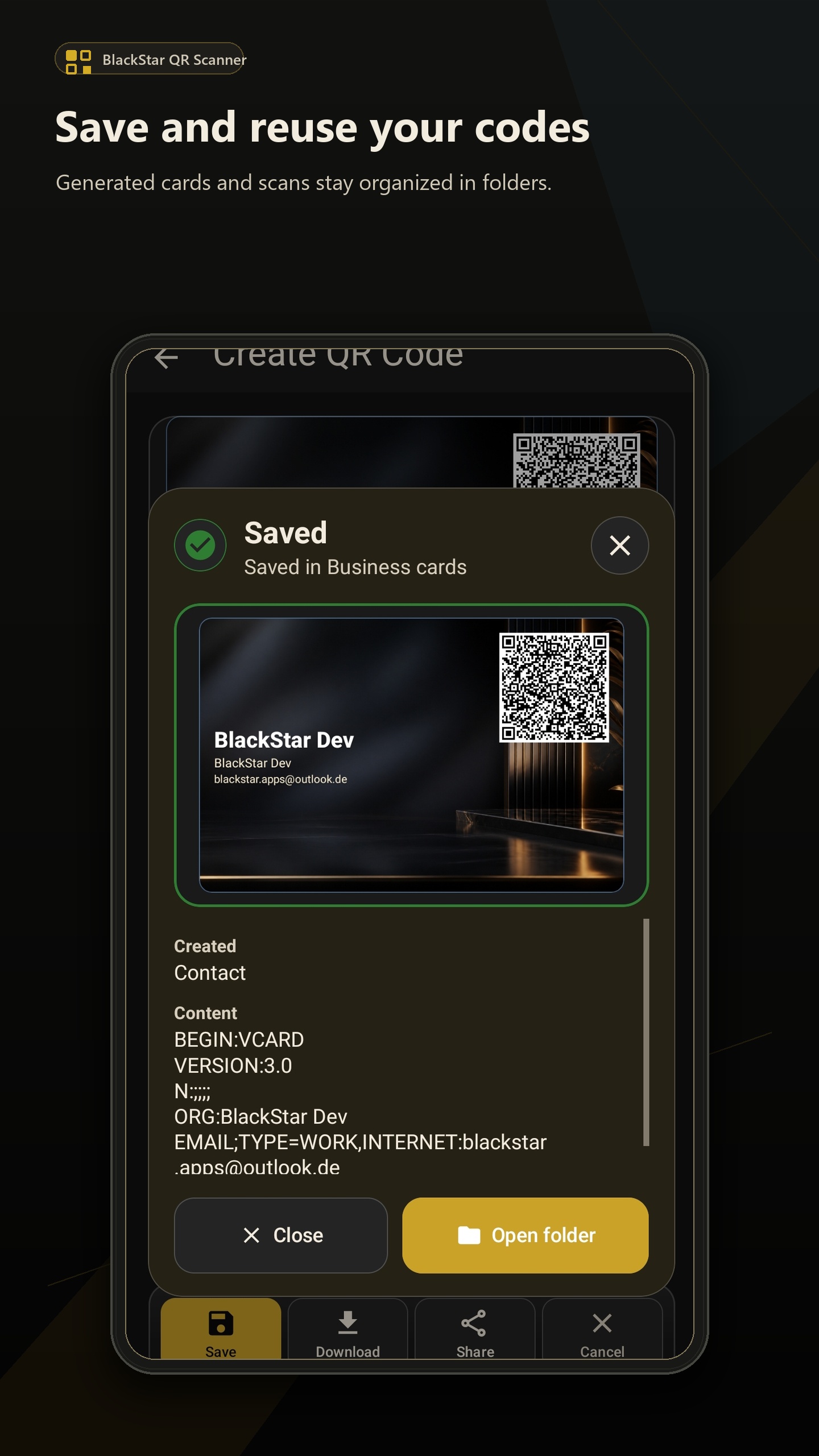 Saved QR business card