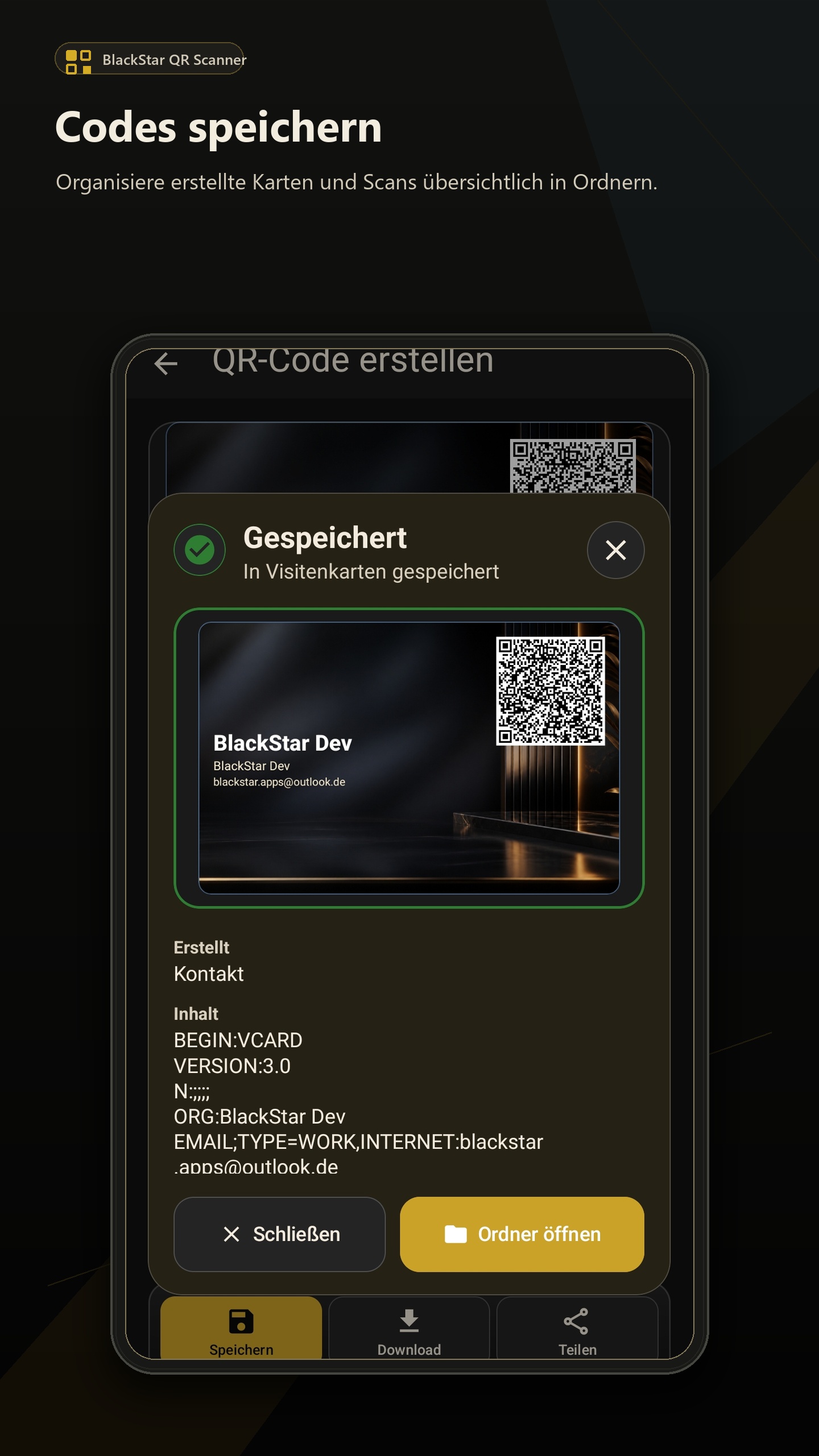 Gespeicherte QR-Visitenkarte