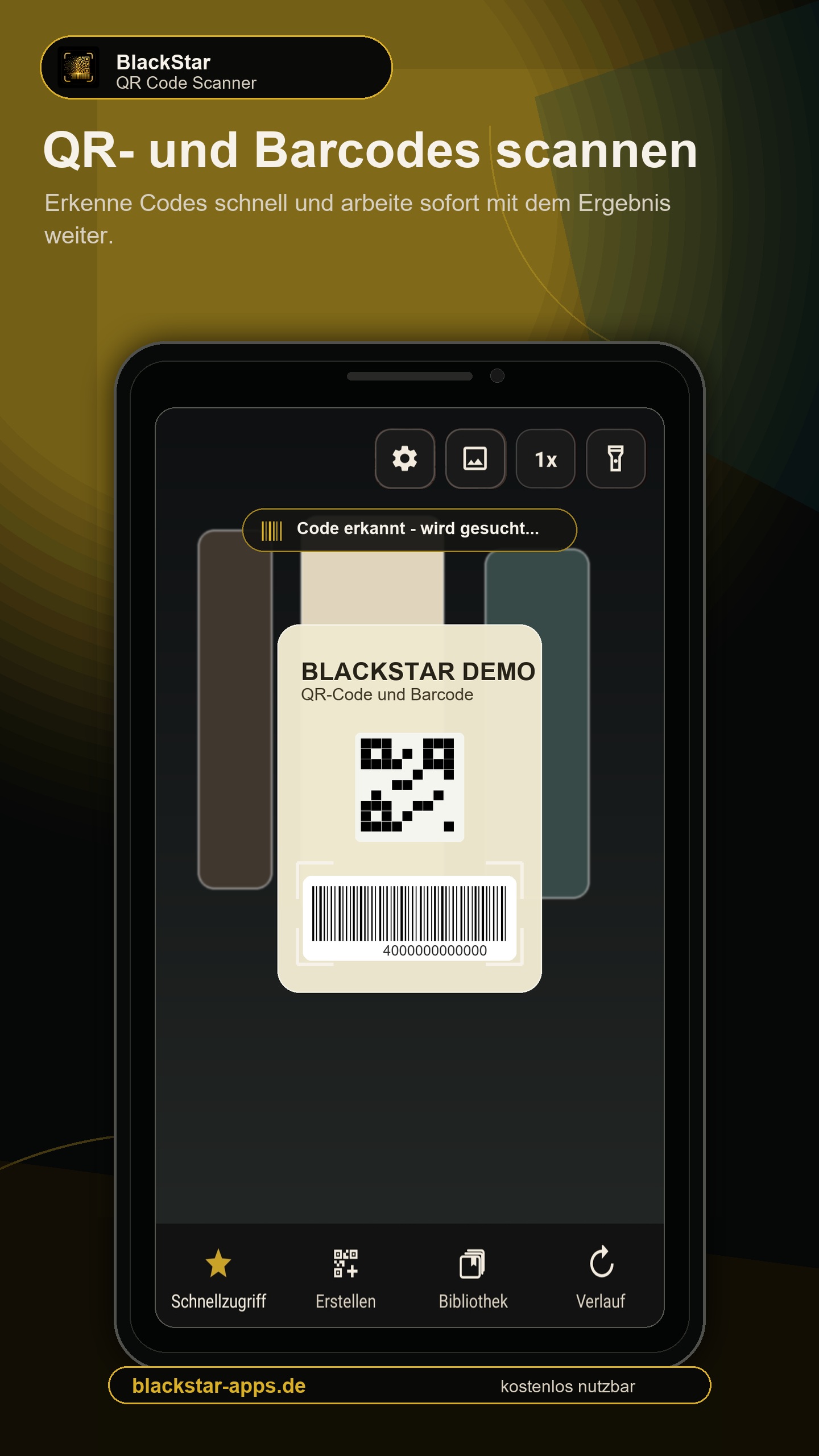 Scanner mit erkanntem QR-Code und Barcode