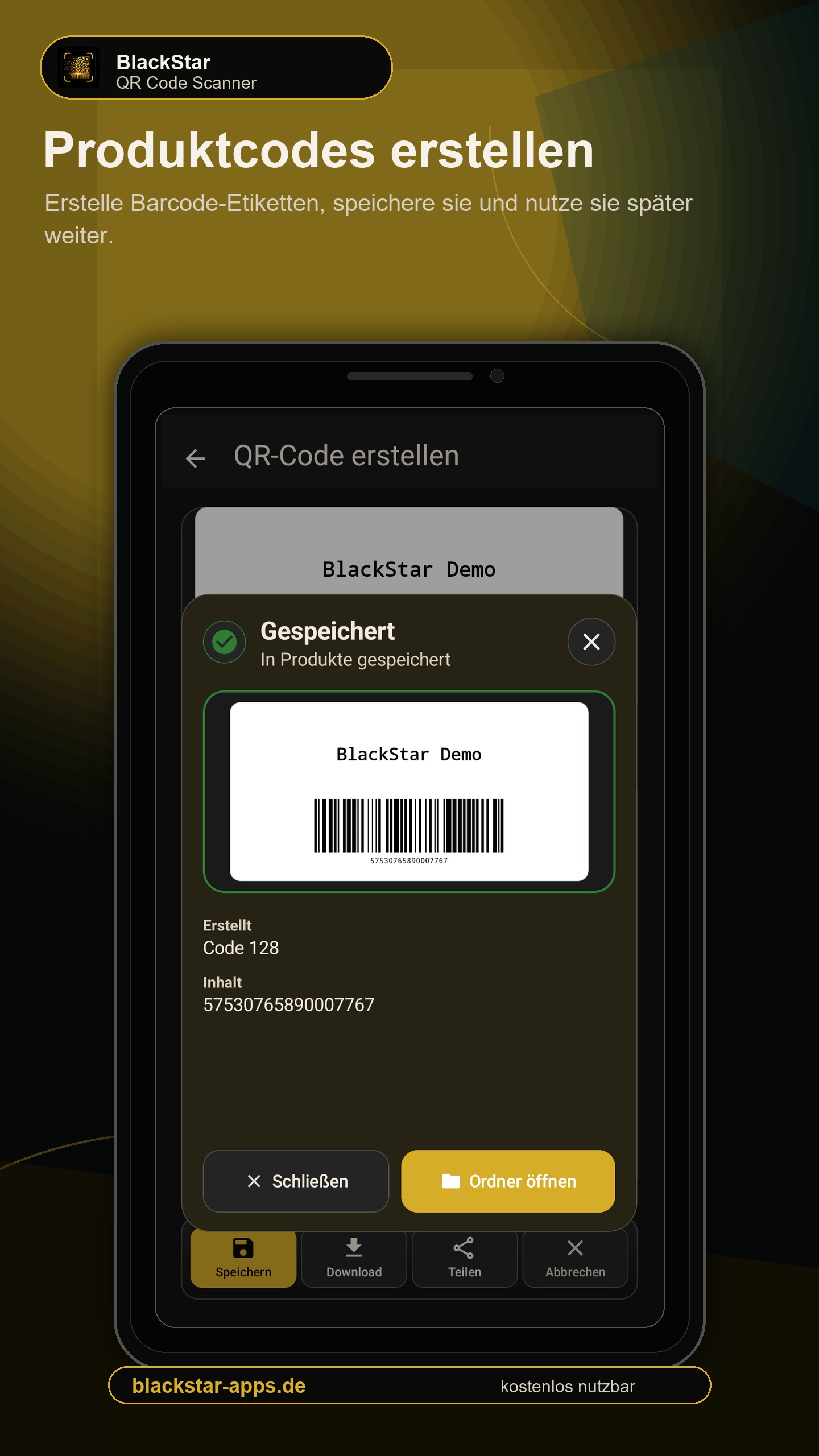 Produktcode und Barcode-Etikett mit gespeicherter Vorschau
