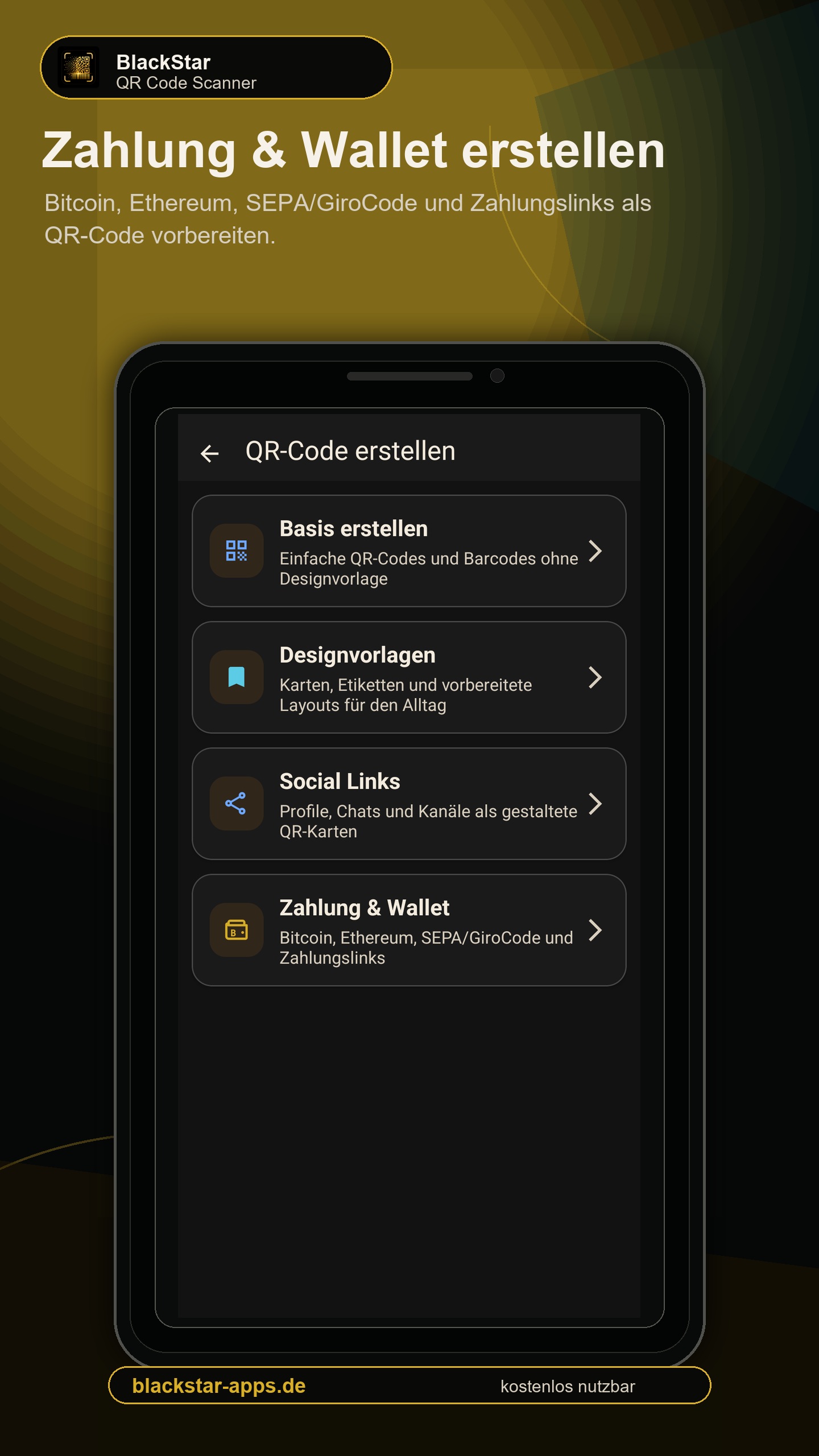 Zahlung und Wallet im QR-Code-Generator