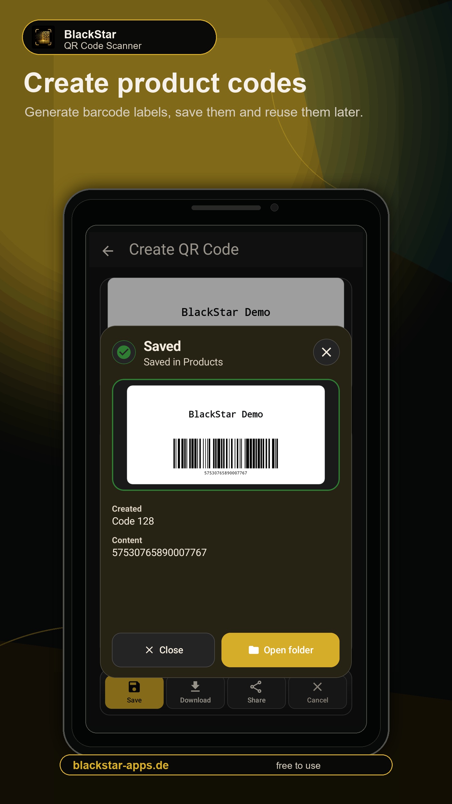 Product code and barcode label with saved preview